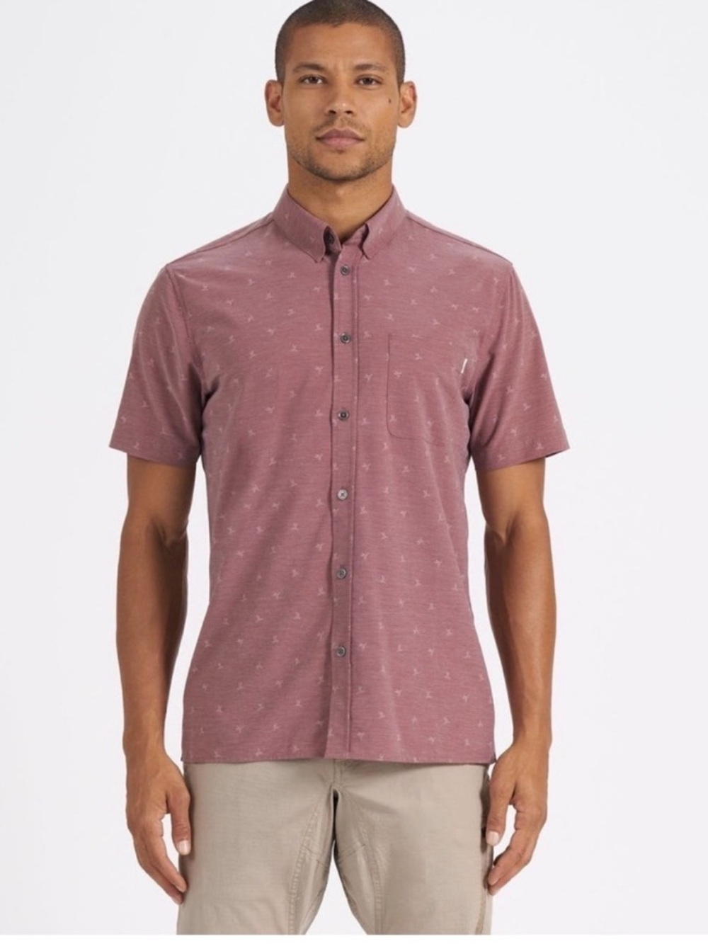 Vuori Men's Polo in Dusty Mauve with Subtle Print